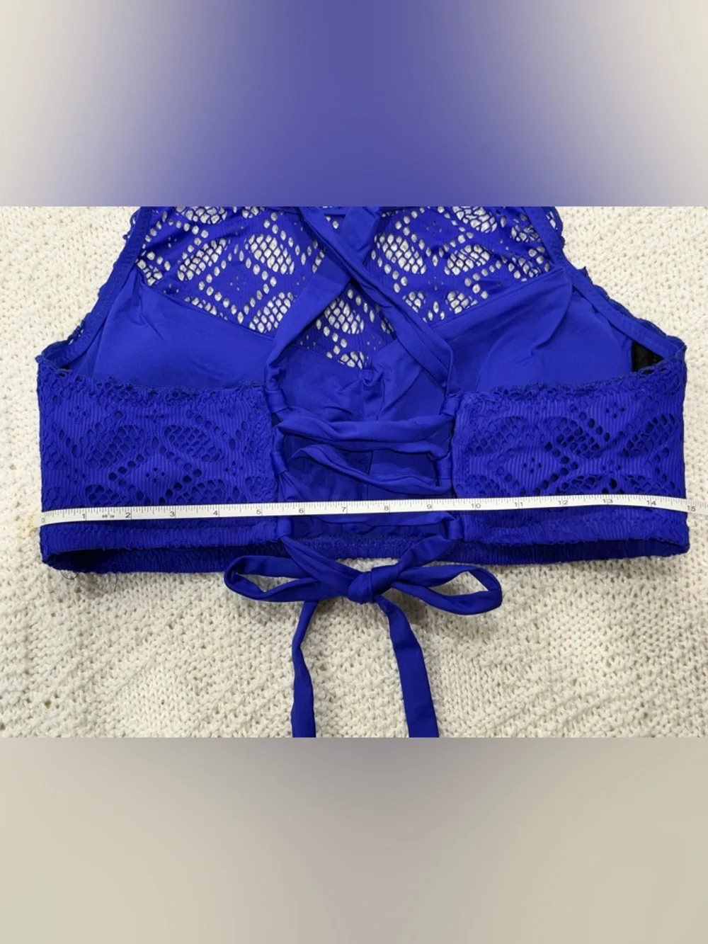 BECCA Royal Purple Crochet High Neck Bikini Top 2X - Picture 4 of 7